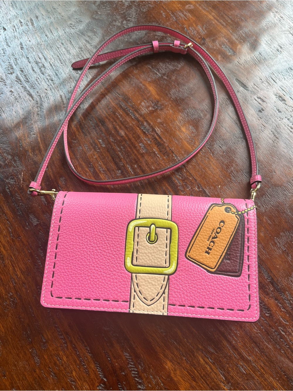 Coach Anna Foldover Clutch Crossbody Trompe L’oeil Pink Barbiecore - Picture 2 of 16